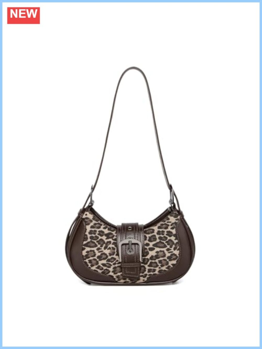 Y2K Leopard Print Crescent Crossbody Shoulder Bag Vegan Leather